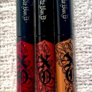 NWOT new 3 Kat Von D XO Vinyl Lip Cream-Blossom, Hollyhock,Carnation